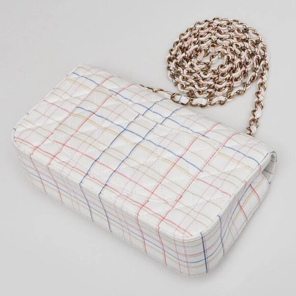 Chanel White Multicolor Quilted Leather Plaid Printed Single Flap Bag - Picture 3 of 10